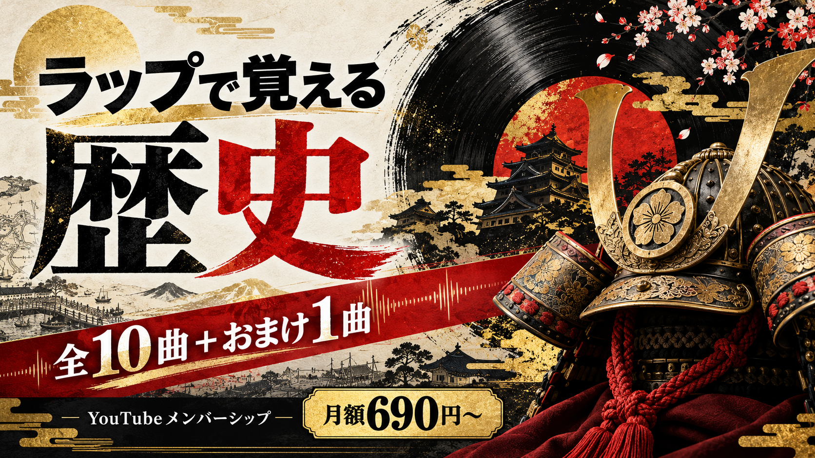 ラップで覚える歴史。全10曲+おまけ1曲、月額690円〜